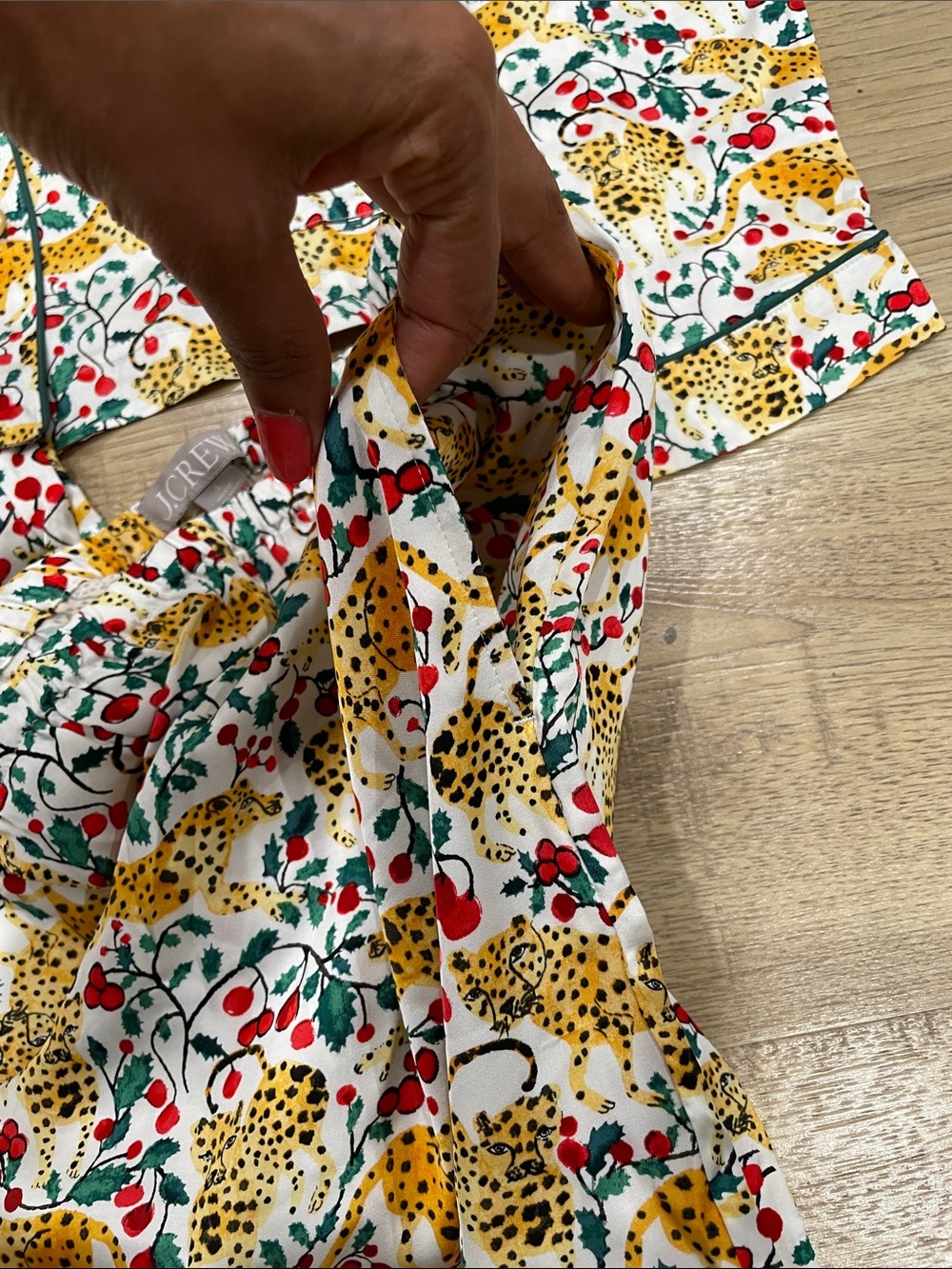 J. Crew Women’s Leopard & Berry Print Pajama Set | Ivory, Yellow, Red, Green - Picture 5 of 8